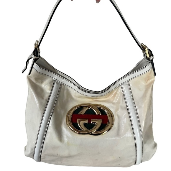 Vintage Gucci Britt Off White Hobo Shoulder Handbag Oversized GG 162740 - Picture 2 of 11